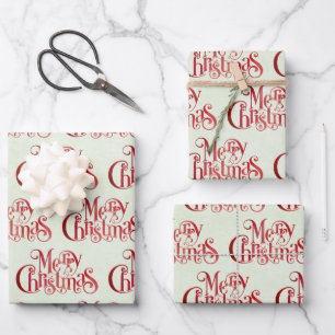 Red Merry Christmas Typography Festive Font Wrapping Paper Sheets