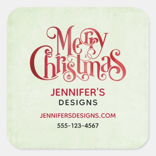 Red Merry Christmas Typography Font Business Square Sticker