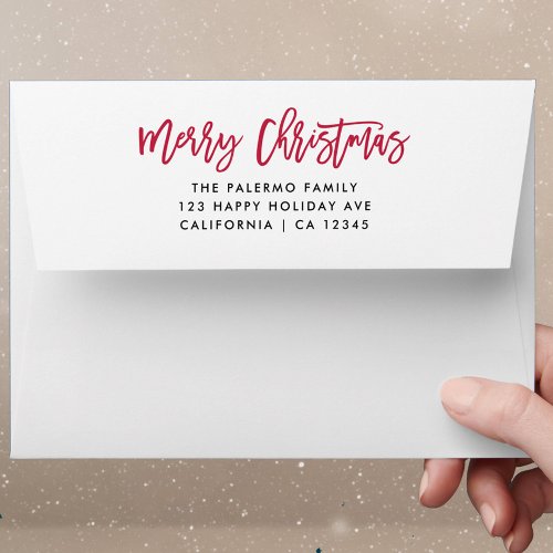 Red Merry Christmas Typography return address Envelope