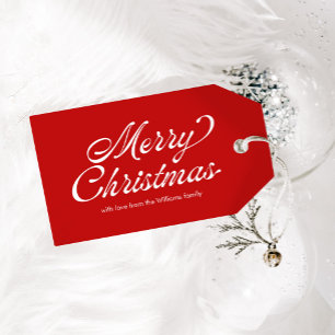 Red Merry Christmas Vintage Script Plaid Gift Tags