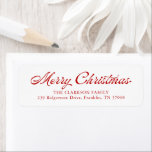 Red Merry Christmas Vintage Script Return Address Label<br><div class="desc">Red Merry Christmas Vintage Script Return Address label adds a simple and festive touch to your Chirstmas cards with vintage styled script on a bright red background.</div>