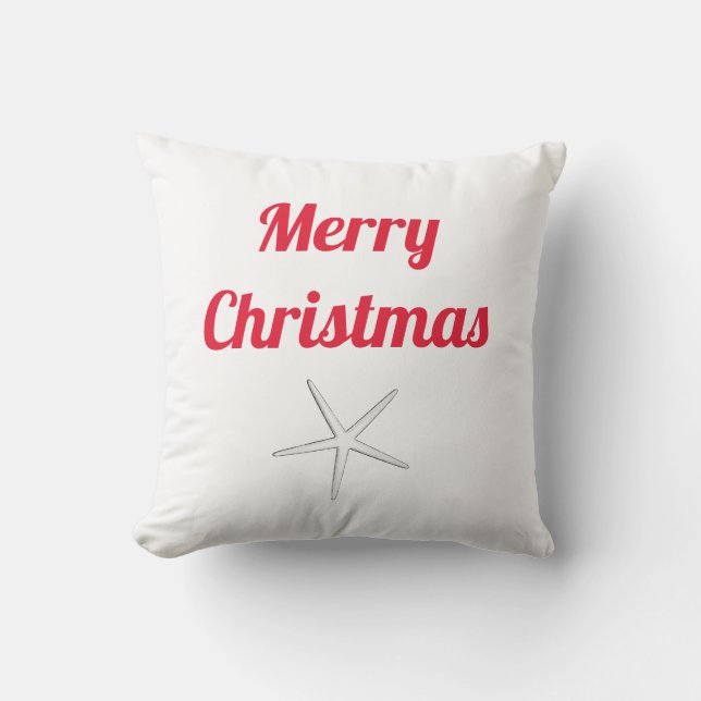 Red Merry Christmas White Starfish Cute Gift Outdoor Pillow (Front)