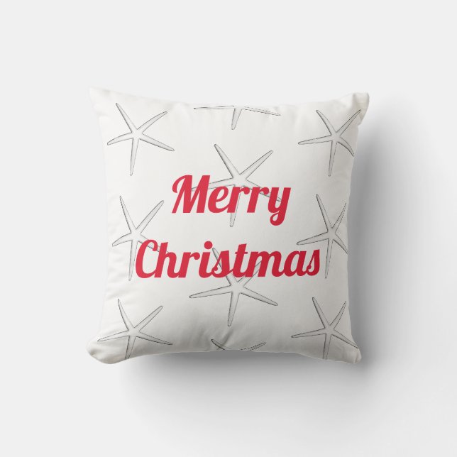 Red Merry Christmas White Starfish Patterns Gift Outdoor Pillow (Front)