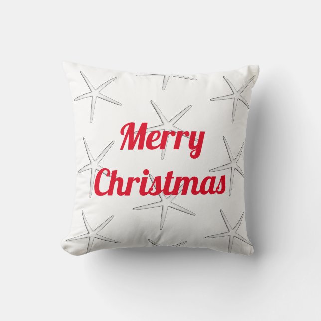 Red Merry Christmas White Starfish Patterns Gift Throw Pillow (Front)