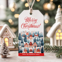 Red Merry Christmas Winter Village Holiday