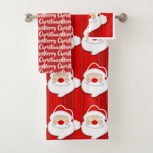 Red Merry Christmas with Santa Bath Towel Set