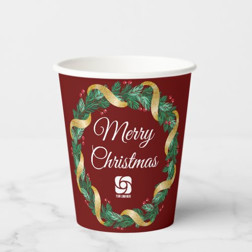 Red Merry Christmas Wreath Custom Company Paper Cups