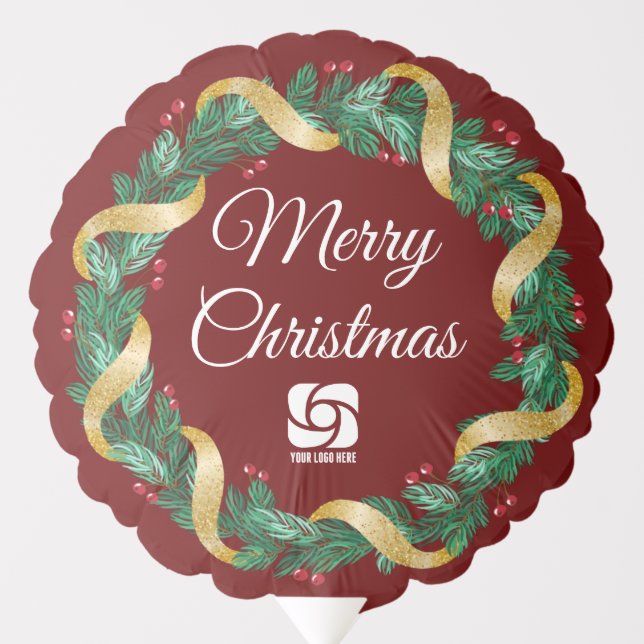 Red Merry Christmas Wreath Custom Company Party Balloon (Front)