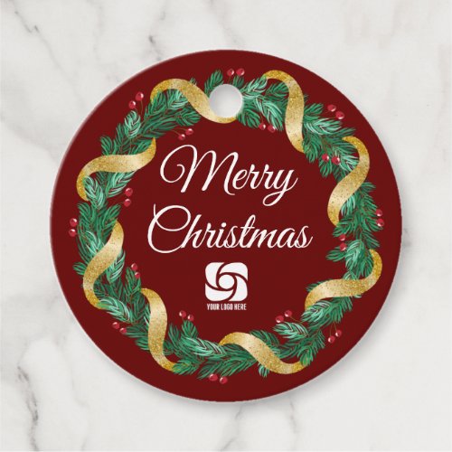 Red Merry Christmas Wreath Custom Company Party Favor Tags