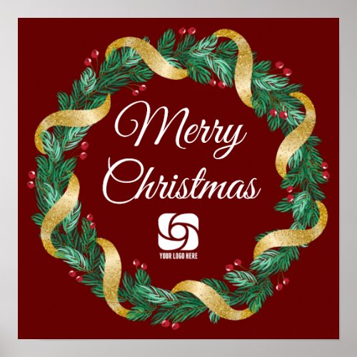 Red Merry Christmas Wreath Custom Company Party Poster