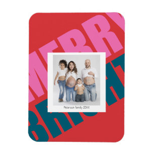 Red merry colorful christmas modern photo family magnet