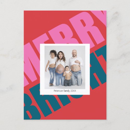 Red merry colorful christmas modern photo family postcard