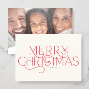 Red Merry Elegant Typography Christmas Letterpress Photo Cards