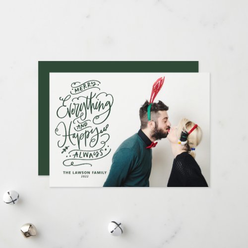 Red Merry Everything and Happy Always Photo Holida Holiday Card