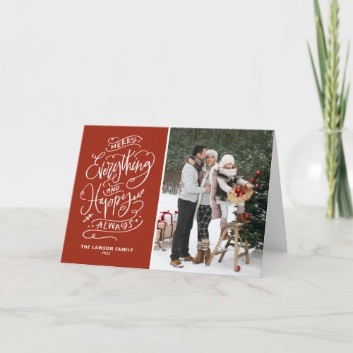 Red Merry Everything and Happy Always Photo Holiday Card