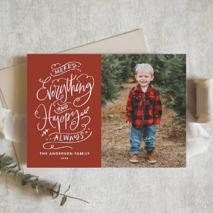 Red Merry Everything and Happy Always Photo Holiday Card