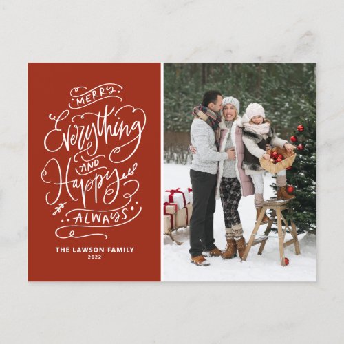 Red Merry Everything and Happy Always Photo Holiday Postcard