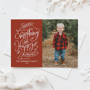 Red Merry Everything and Happy Always Photo Holiday Postcard