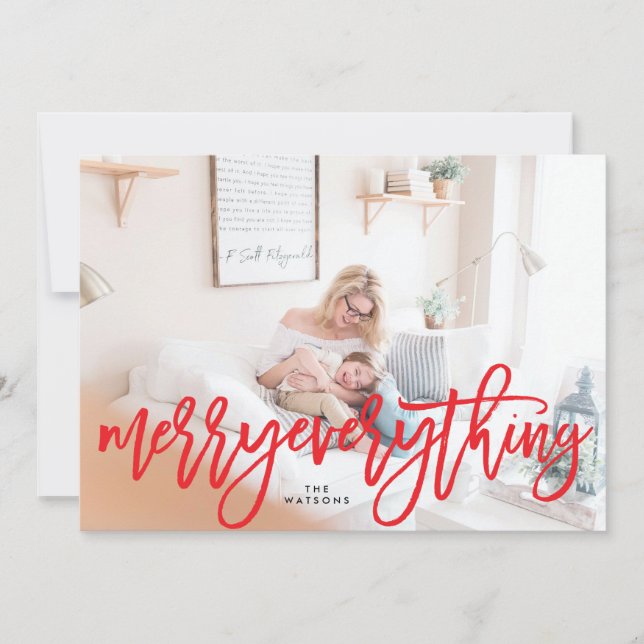 Red Merry Everything Holiday Photo Card (Front)