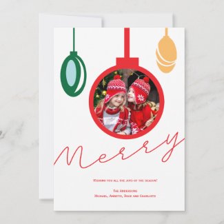 Red Merry Hanging Ornaments | Holiday Photo Card