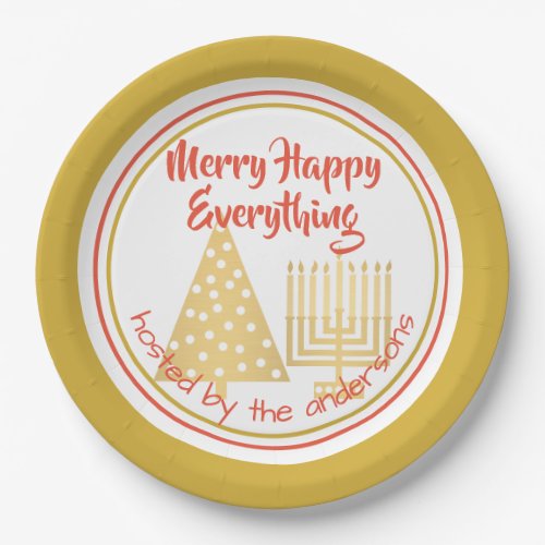 Red Merry Happy Everything Party Chrismukkah Paper Plates