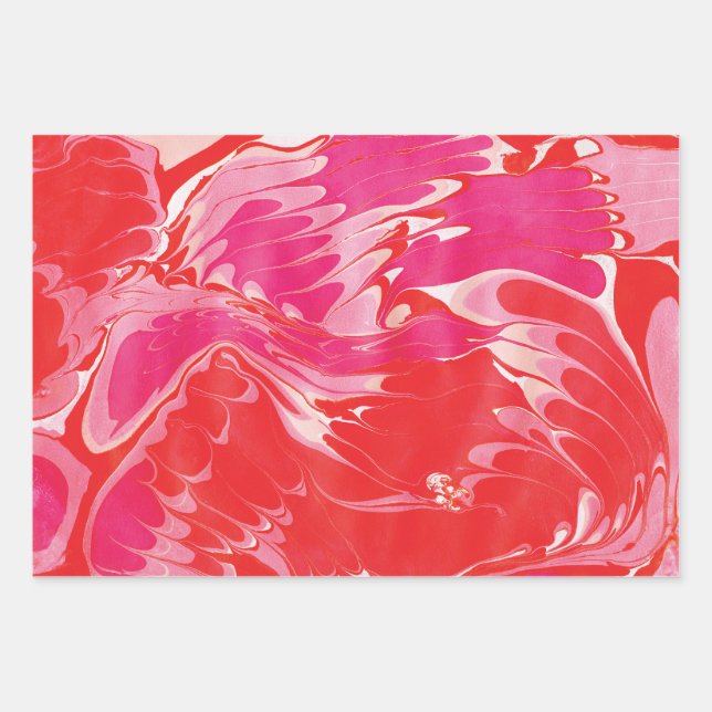 Red Merry Marble Wrapping Paper Sheets (Front)