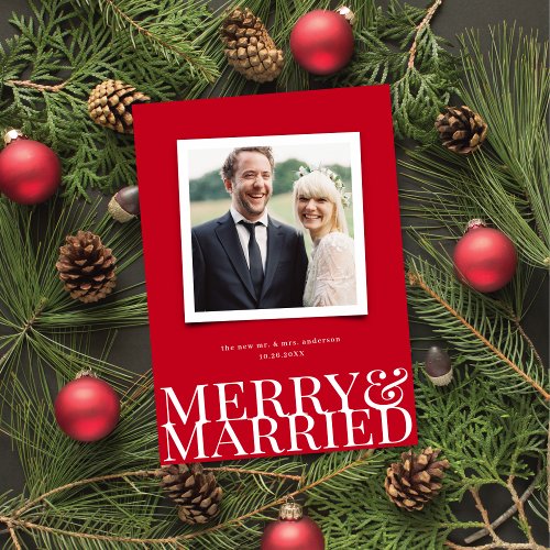 Red Merry  Married Newlywed Christmas Photo Holiday Card