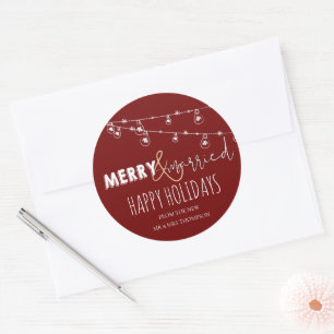 Red Merry & Married Newlywed Happy Holidays Classic Round Sticker