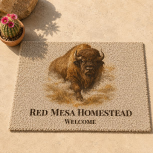 Red Mesa Ranch Watercolor Bison Wildlife Art Fiber Doormat