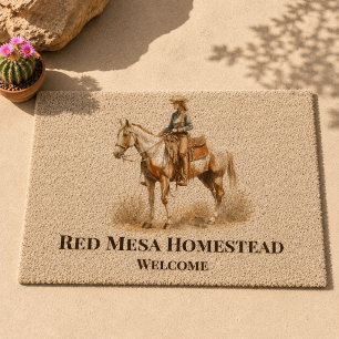Red Mesa Ranch Watercolor Equestrian Cowgirl Art Fiber Doormat
