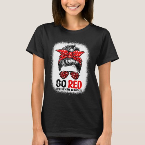 Red Messy Bun Women In February _ Heart Disease Aw T_Shirt