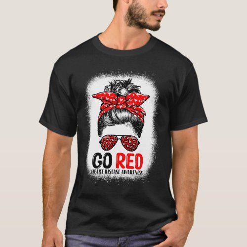 Red Messy Bun Women In February _ Heart Disease Aw T_Shirt