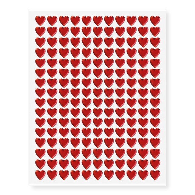 Red Metal Affect Heart Design Temporary Tattoos (Front)