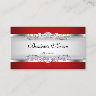 Red Metal Chrome Look  Elegant White Style Silver Business Card