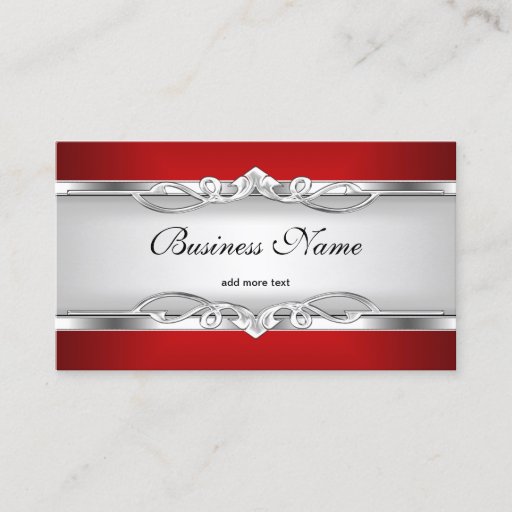 Customizable Red Metal Chrome Look  Elegant White Style Silver Business Card Template