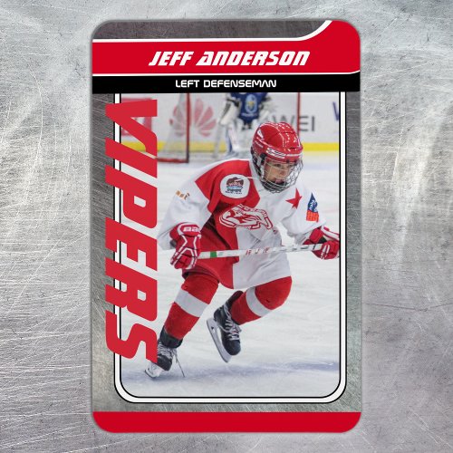 Red Metal Ice Hockey Trading Card Magnetic  Magnet