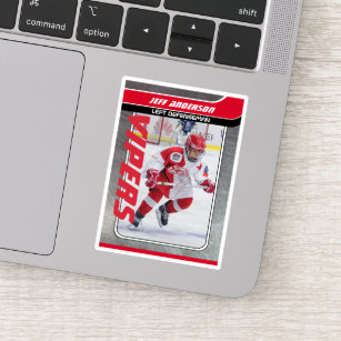 Red Metal Ice Hockey Trading Card Sticker