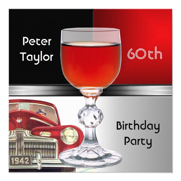 Red Metal Silver Red Car Mens 60th Birthday Man Personalized Invitations