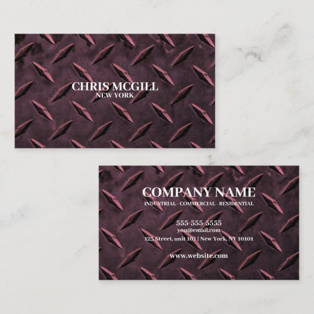 Red Metal Texture Custom Construction Worker Business Card (Front/Back)