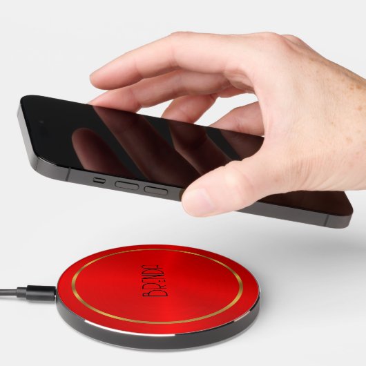 Red metallic background gold border wireless charger  (Hand)