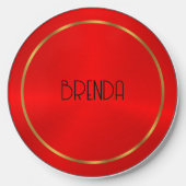 Red metallic background gold border wireless charger  (Front)