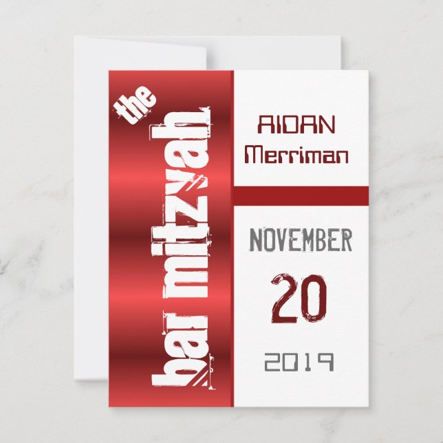 Red Metallic Bar Mitzvah Invitation (Front)