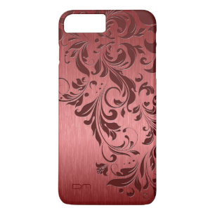 Red Metallic Brushed Aluminum & Burgundy Lace iPhone 8 Plus/7 Plus Case