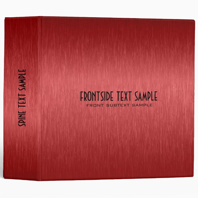 Red Metallic Brushed Aluminum Look 3 Ring Binder (Front/Spine)
