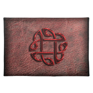 Red metallic celtic knot on genuine leather placemat