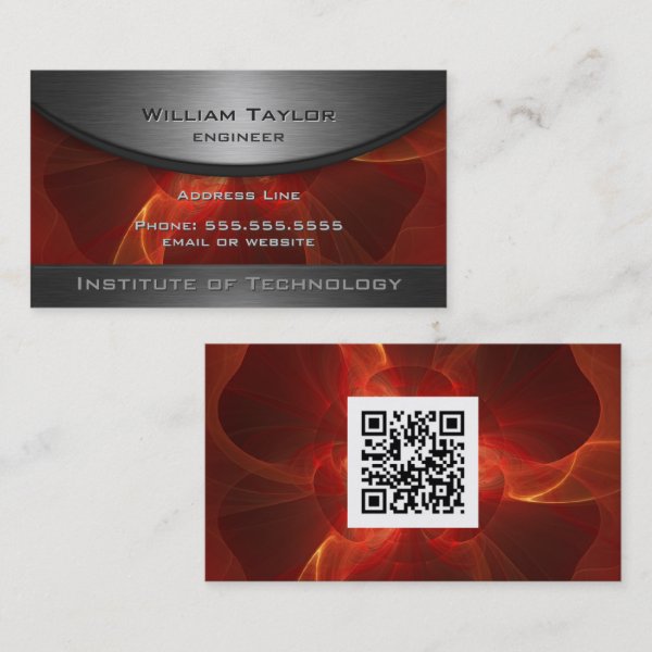 Red Metallic Elegance with QR code Business Card