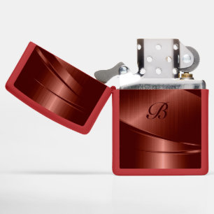 Red Metallic Geometric Design Monogram Zippo Lighter