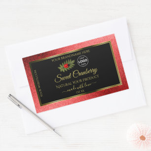 Red Metallic Glitter Black Product Labels Add Logo