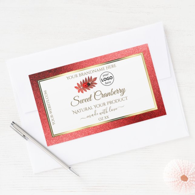 Red Metallic Glitter White Product Labels Add Logo (Envelope)