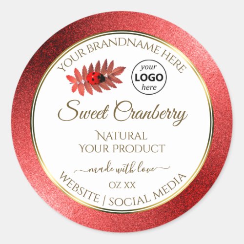 Red Metallic Glitter White Product Labels Add Logo